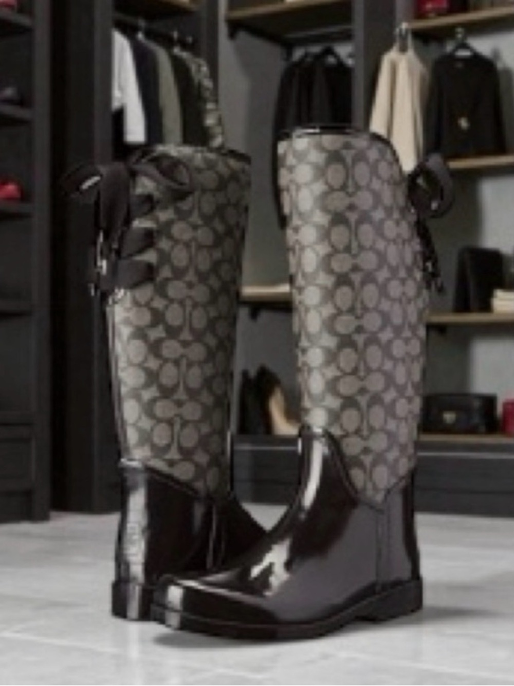 COACH Tristee Signature Lace Up Rain Boots Sz 7 – NWOT